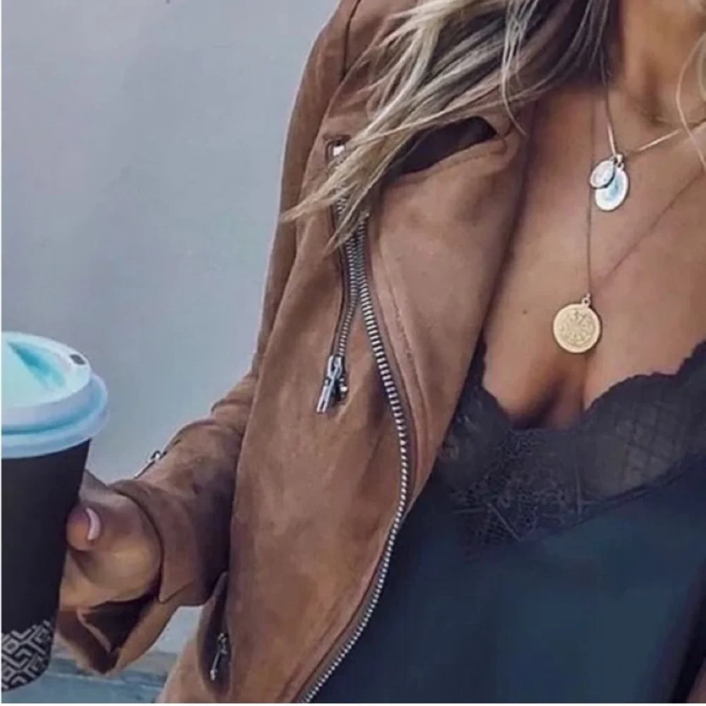 camel brown women jacket zip long sleeve blazer
